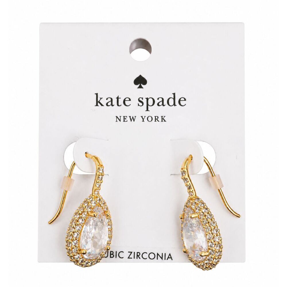 Kate Spade NY Gold Tone Oval Crystal Halo Drop Earrings NEW Gift